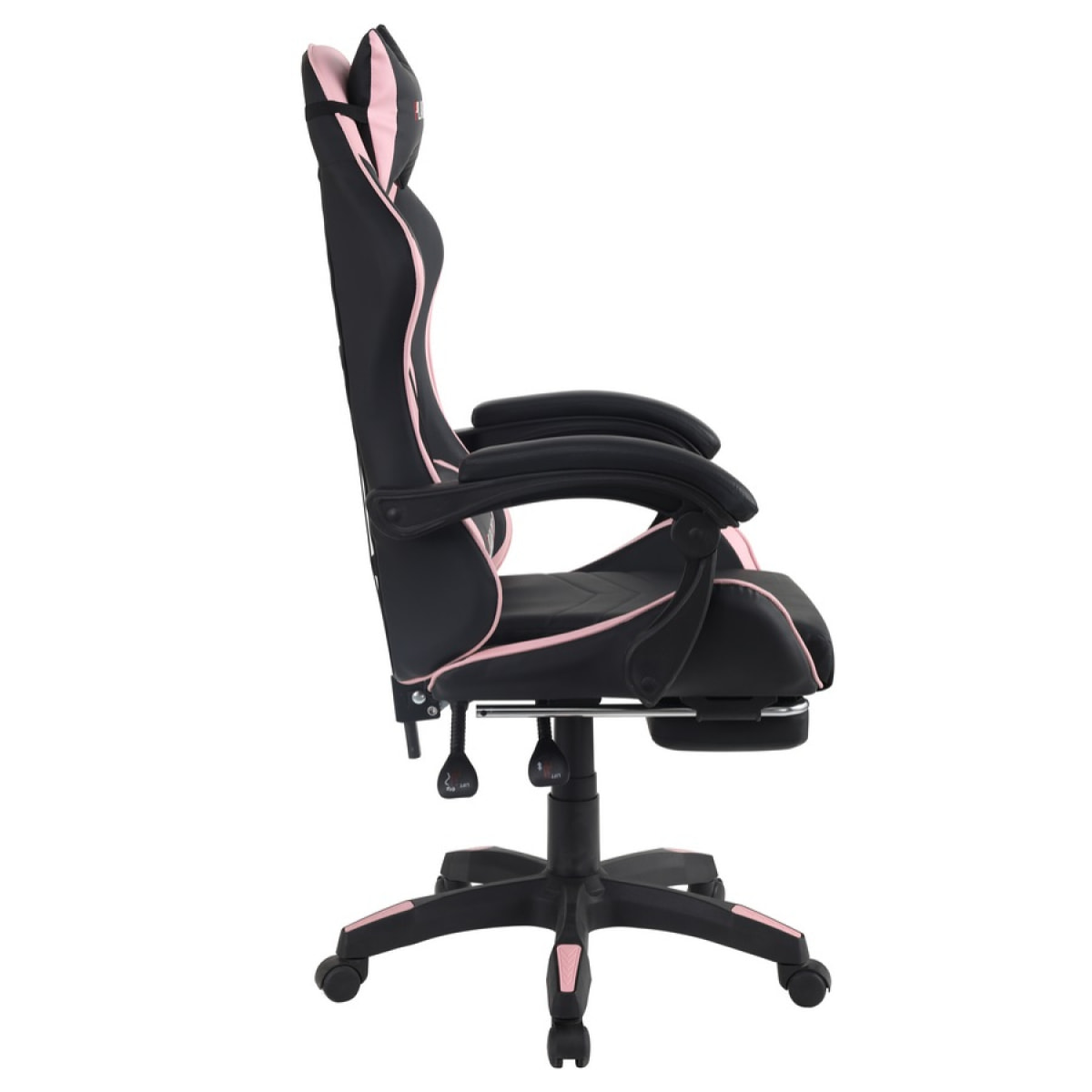 Sedia gaming rosa e nera con poggiapiedi estraibile