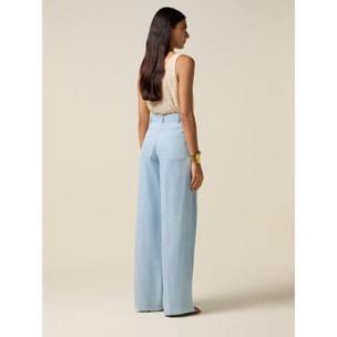 Oltre - Pantalones palazzo de tencel - Light - blue