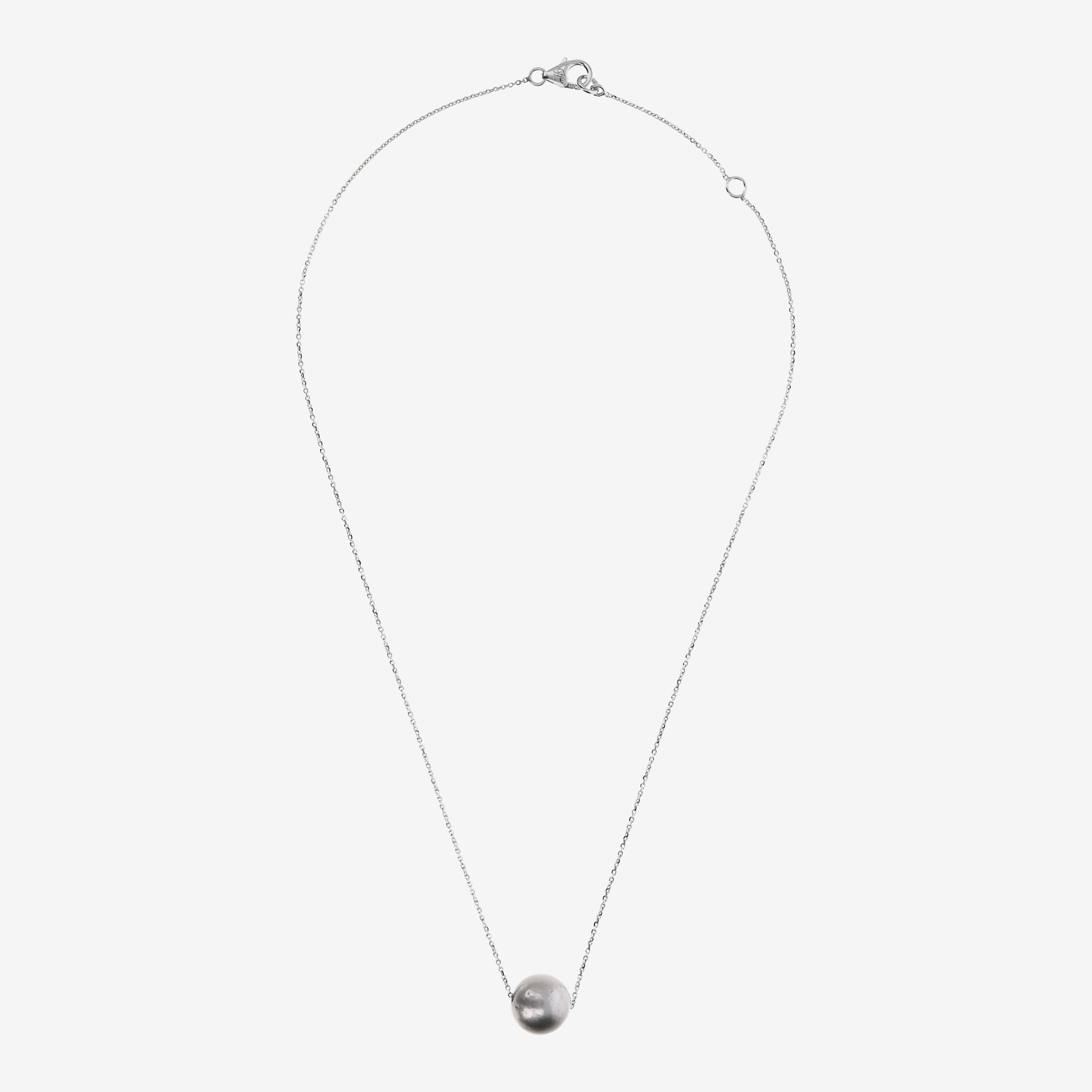 Collana con Perla Ming d'Acqua Dolce Grigia Ø 11/12 mm in Argento 925 placcato Oro bianco 18Kt