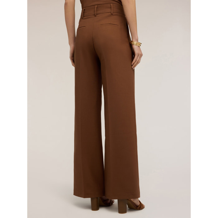 Motivi - Pantaloni palazzo in tessuto armaturato - Marrone