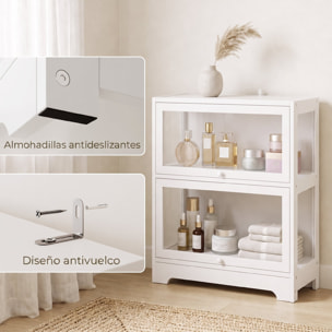 Vitrina Expositora para Colecciones de 2 Niveles, Vitrina con Puertas Abatibles de Acrílico, Anti-vuelco, Armario Auxiliar para Perfumes, Figuras de Decoración, 59,5x30x73 cm, Blanco