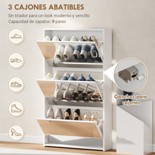 Zapatero Estrecho 3 Puertas con Espejo, Zapatero Entrada Recibidor, para 9 Pares de Zapatos, para Pasillo, Espacios Reducidos, 65x17x114,5 cm, Blanco