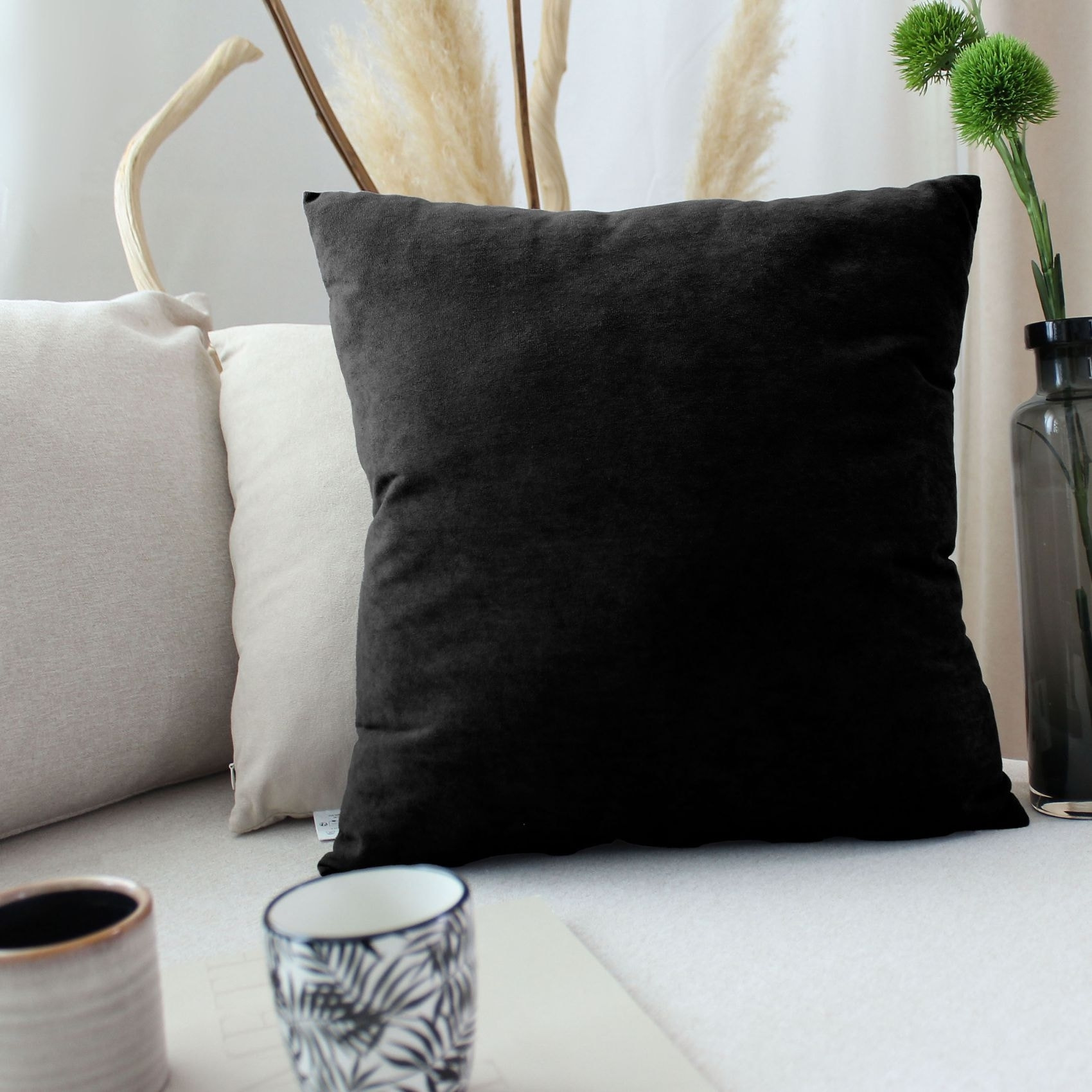 Coussin dehoussable en velours - Noir