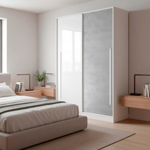 Armadio Guardaroba A Parete Con Ante Scorrevoli Barra Appendiabiti 4 Ripiani Salvaspazio Stile Scandinavo 200 x 120 x 50 Cm Bianco E Grigio Cemento