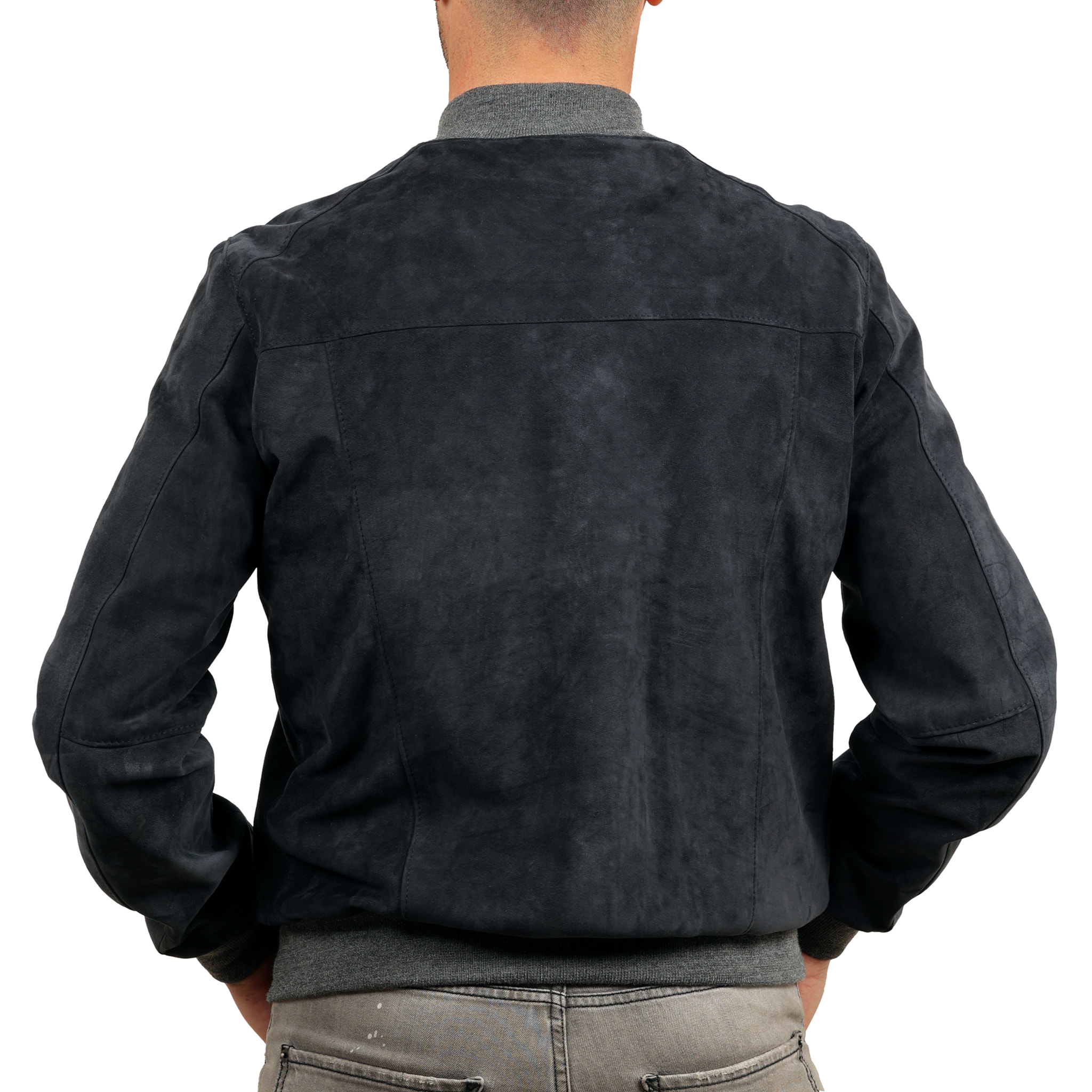 Bomber in camoscio Blu-Slim Fit