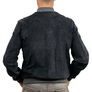 Bomber in camoscio Blu-Slim Fit