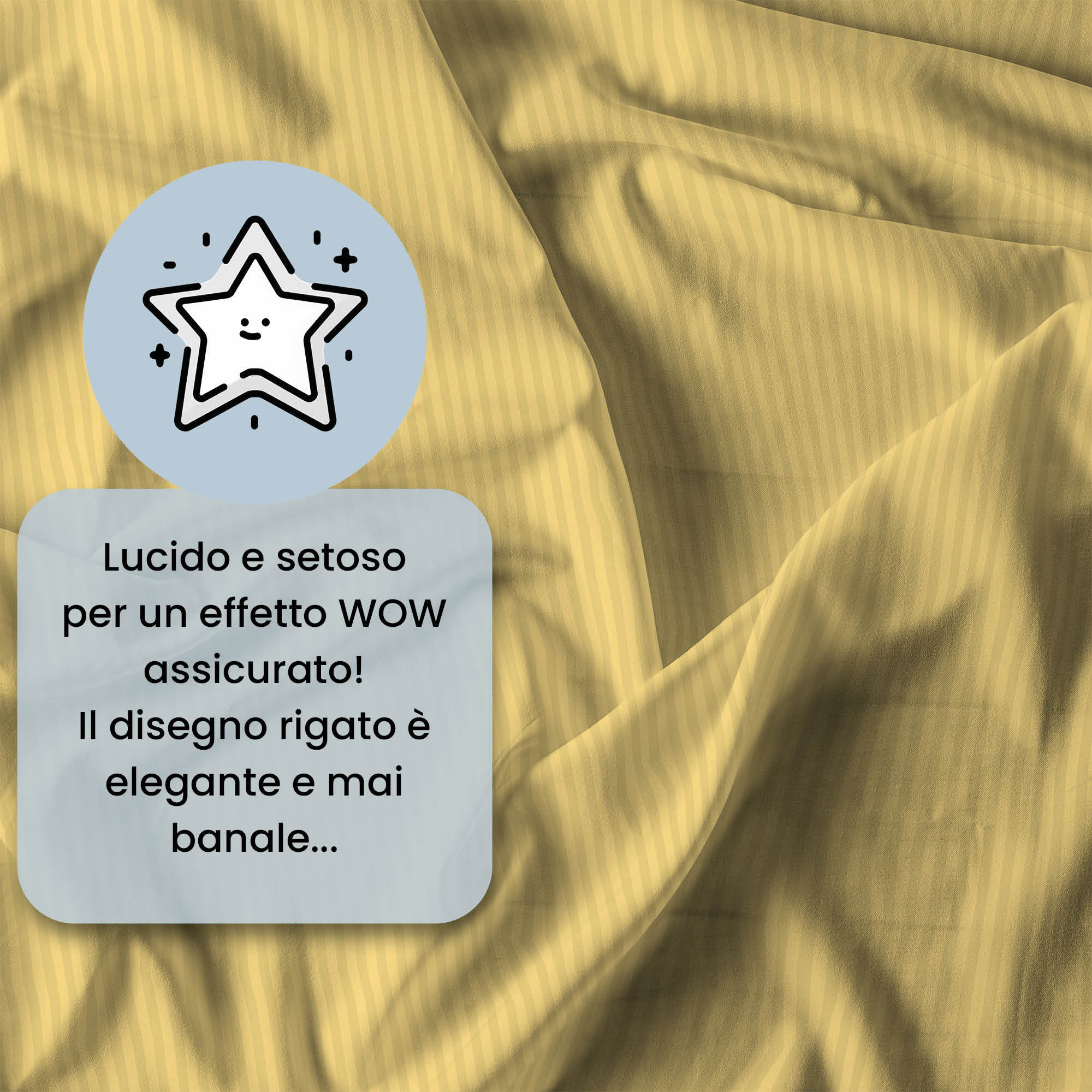 PARURE COPRIPIUMINO SATIN STRIPES, 100% Raso di Poliestere, Made in Italy, No Stiro - GIALLO