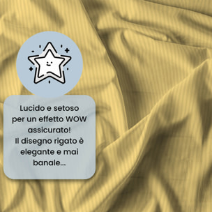 PARURE COPRIPIUMINO SATIN STRIPES, 100% Raso di Poliestere, Made in Italy, No Stiro - GIALLO