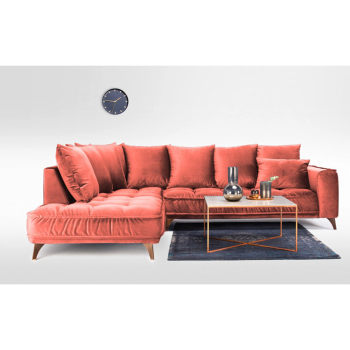 Canapé d'Angle Gauche Velours Altamo, 4 Places, Housse Déhoussable, Style Scandinave