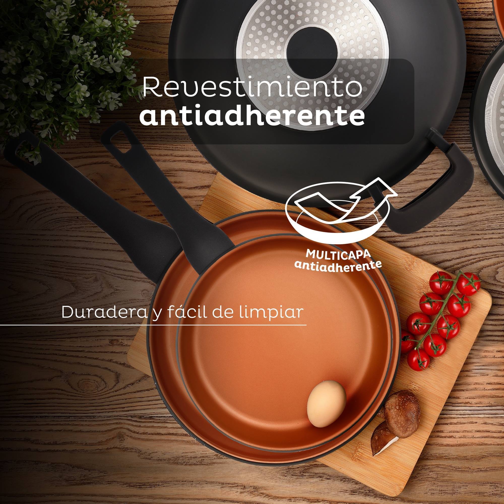 Batería de cocina san ignacio bronze 6pzs - cacerola 24cm con tapa+2x cazo 16cm+sartenes ø20ø24cm+grill 28cm - aluminio fundido apto inducción