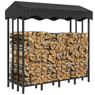 Soporte para Leña con Cubierta Estante de Leña Leñero de Metal con Estructura Reforzada Carga 1200 kg para Interior y Exterior 143x70x145 cm Negro
