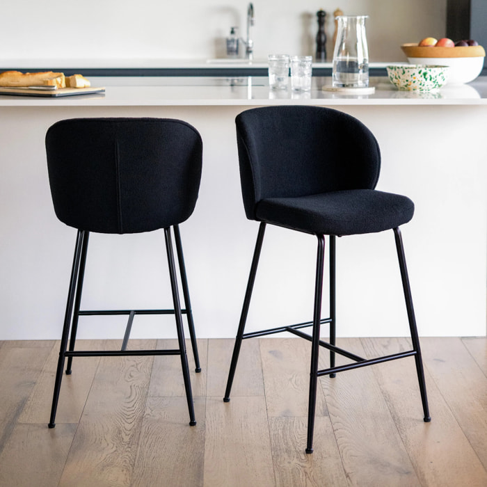 Lot de 2 chaises pour îlot central 66,3 cm en tissu bouclé noir - Groom