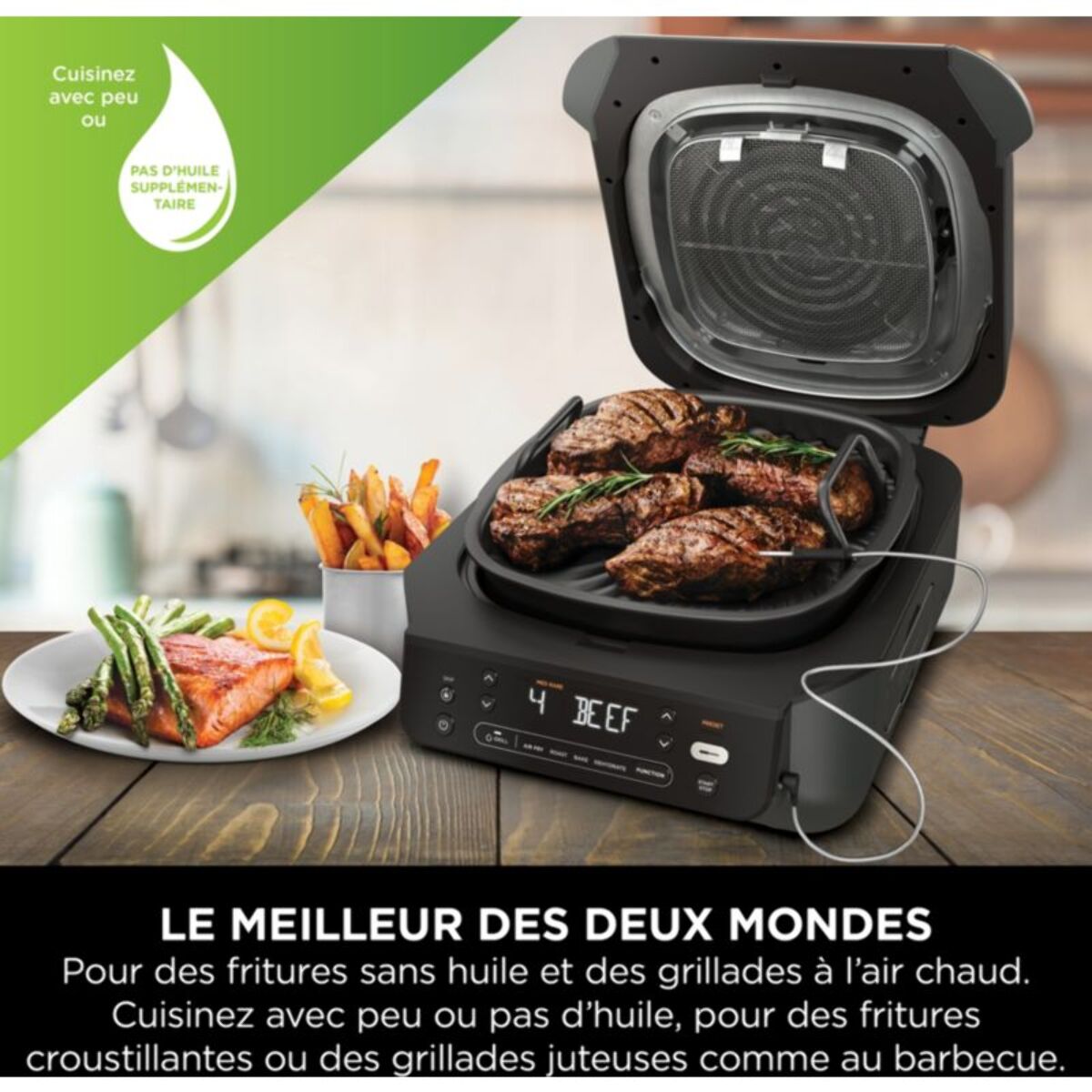 Grille-viande NINJA Foodi Air Grill  EG351 gris thermosonde à poser, 25.5x24.5 cm