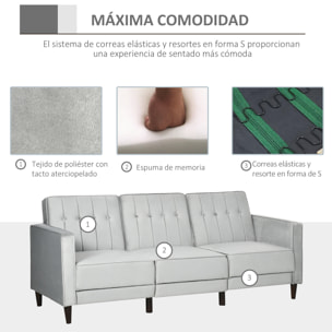 Sofá Cama con Chaise Longue de 3 Plazas Convertible con Reposapiés Movible Respaldo Ajustable y Reposabrazos Tacto Aterciopelado 218x85x86 cm Gris Claro