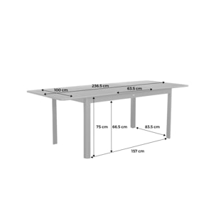 Table de jardin beige SEATTLE extensible aluminium. 8 places. 173 / 236.5 x 100 x 75 cm