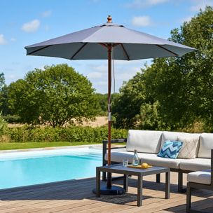Parasol en bois rond Ø 2,7 m toile grise CASERTE