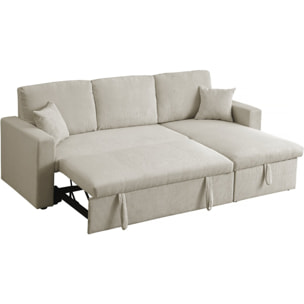 Canapé d'angle convertible en velours côtelé "Alain" - 3 places - Beige