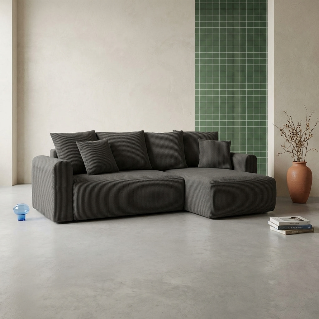 Canapé d'angle convertible réversible 3 places velours côtelé  ALMO