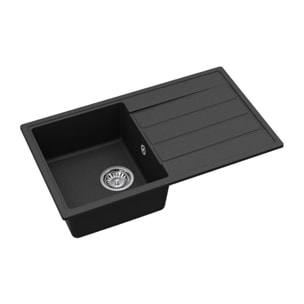 76x44 cm évier avec égouttoir réversible en Granite, à encastrer, noir + mitigeur lavabo/cuisine Grohe Start (SATSE3BG304)