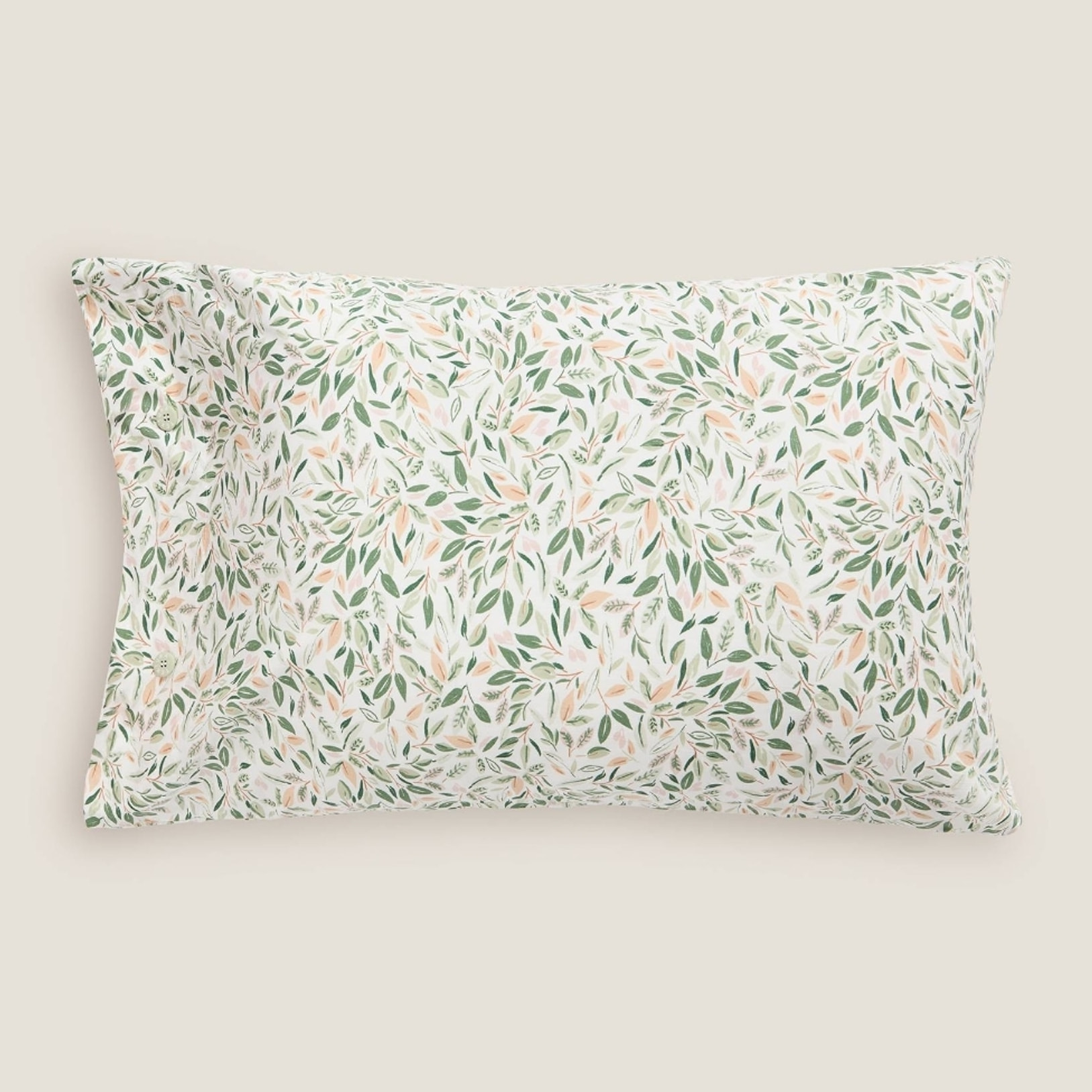 Funda almohada hojas Pra color verde 100% Algodón percal