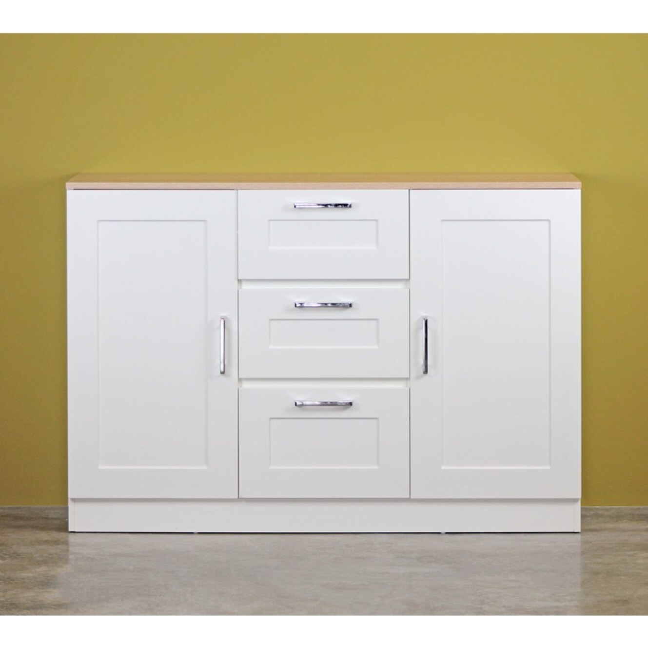 Credenza bianca con top in legno 120x82,5x40 cm