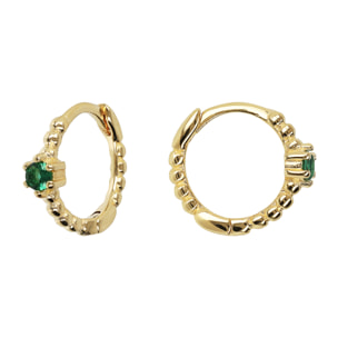 Orecchini a Cerchio in Argento 925 placcato Oro Giallo 18Kt con Palline e Cubic Zirconia Verdi