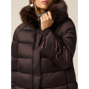 Oltre - Plumífero con capucha y borde peludo - Marrón