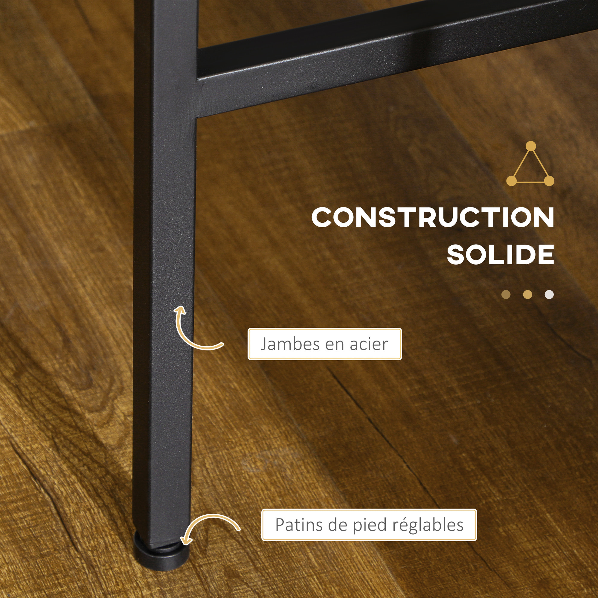 Console design industriel 3 tiroirs structure piètement acier noir panneaux aspect bois clair