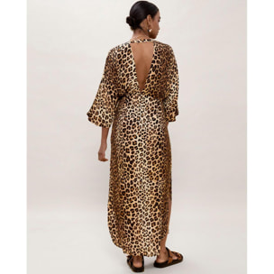 Abito lungo con maniche larghe, stampa animalier