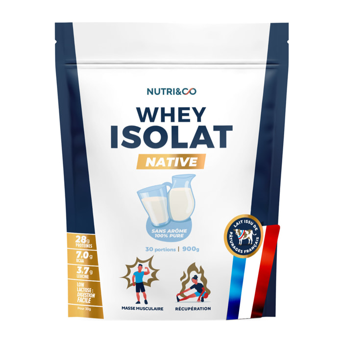 Nutri&Co Protéines Whey Isolat Native 94% en poudre - 900gr Goût Neutre