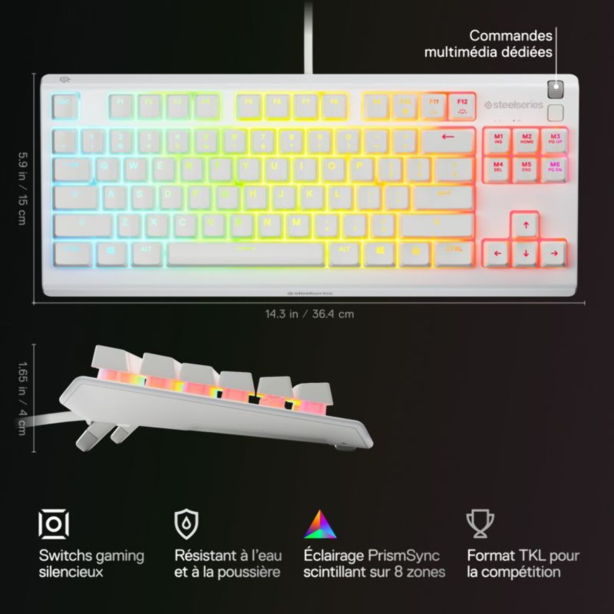 Clavier gamer STEELSERIES Apex 3 TKL Blanc