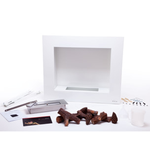 Cheminée éthanol en blanc avec kit de bûches