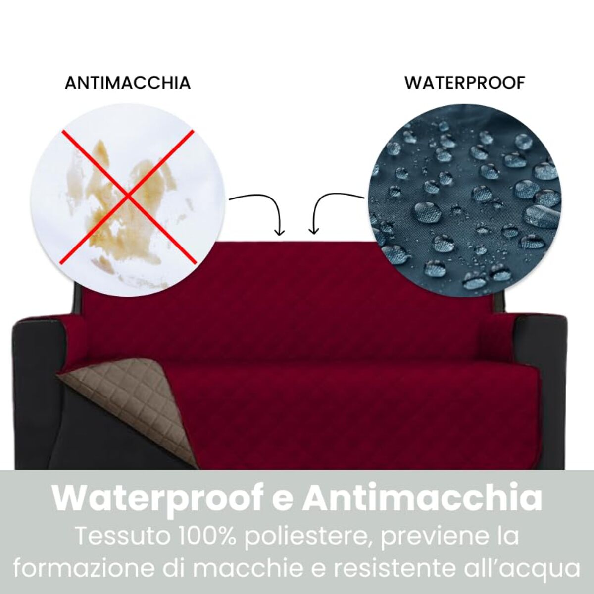 INTRECCI Copridivano 2 Posti, Copridivano con Braccioli, Antimacchina, Elasticizzato, Telo Copridivano, Double Face, Impermeabile, Protegge da Macchie e Sporco, Facile da Lavare.