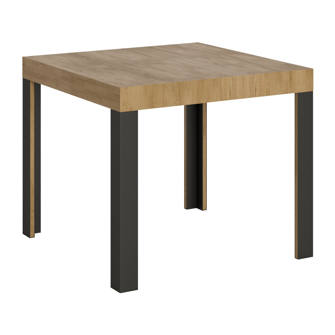 Table Linea Extensible Dessus Chêne Nature 90x90 Allongée 246 cadre Anthracite