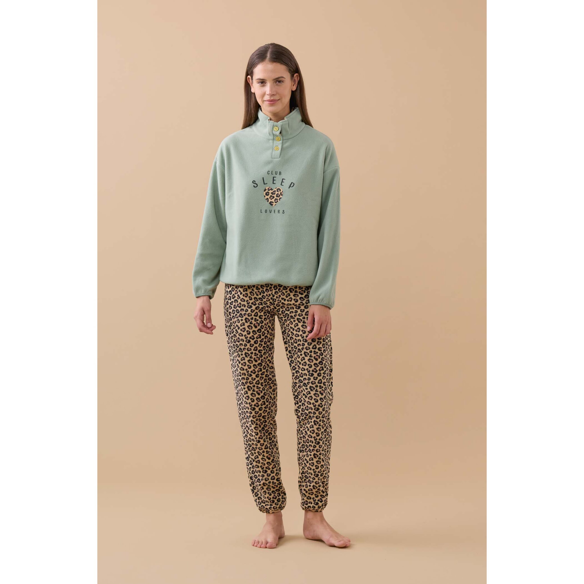 Pigiama donna sleep in pile con collo tre bottoni Noidinotte