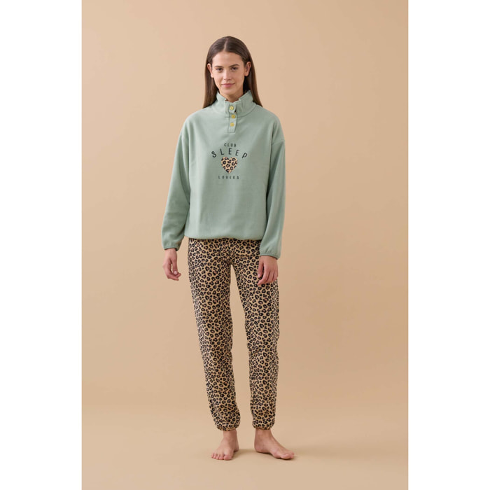 Pigiama donna sleep in pile con collo tre bottoni Noidinotte