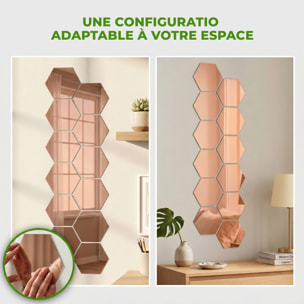 12 stickers miroirs hexagonaux rose or