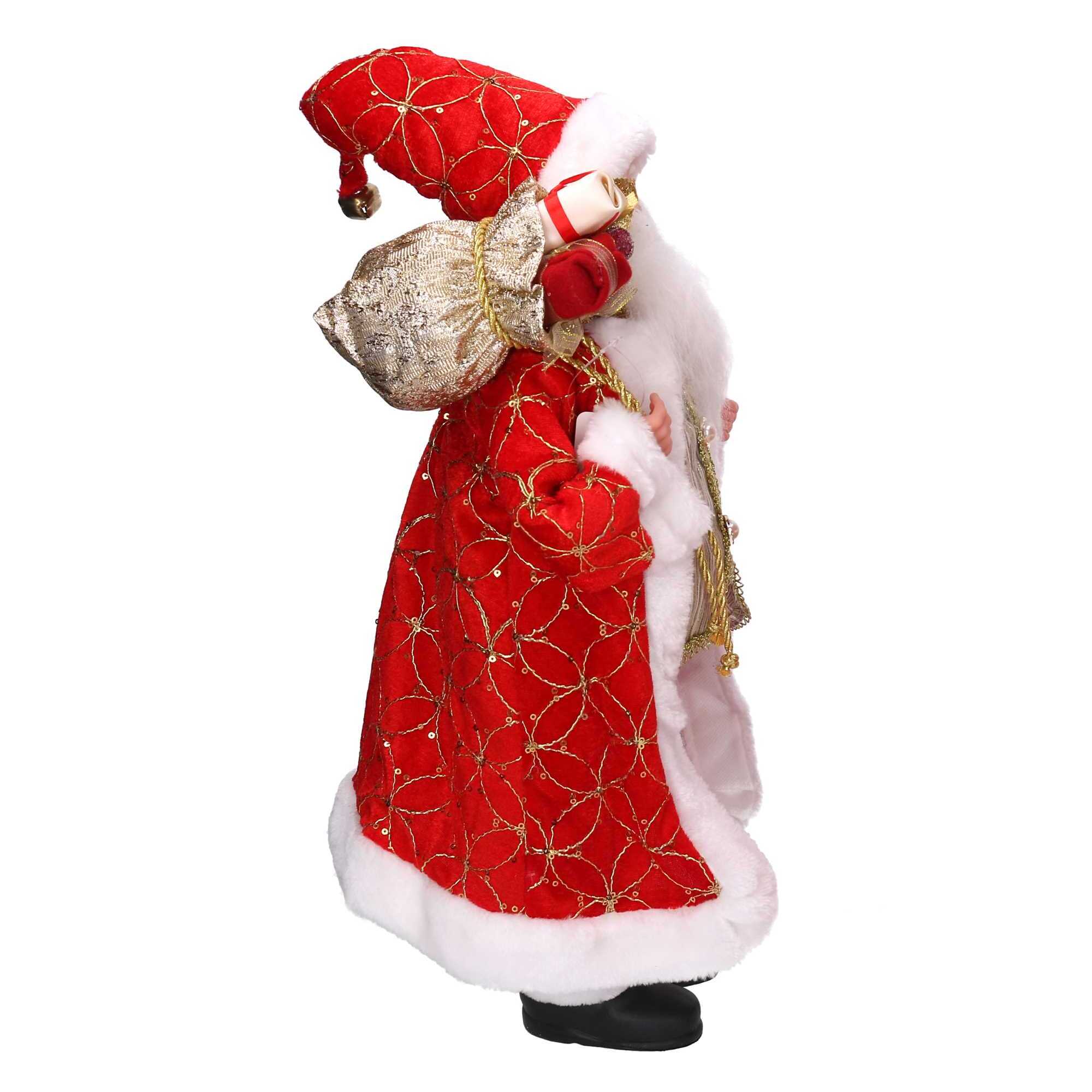 Babbo natale in tessuto rosso e oro con regali cmh45