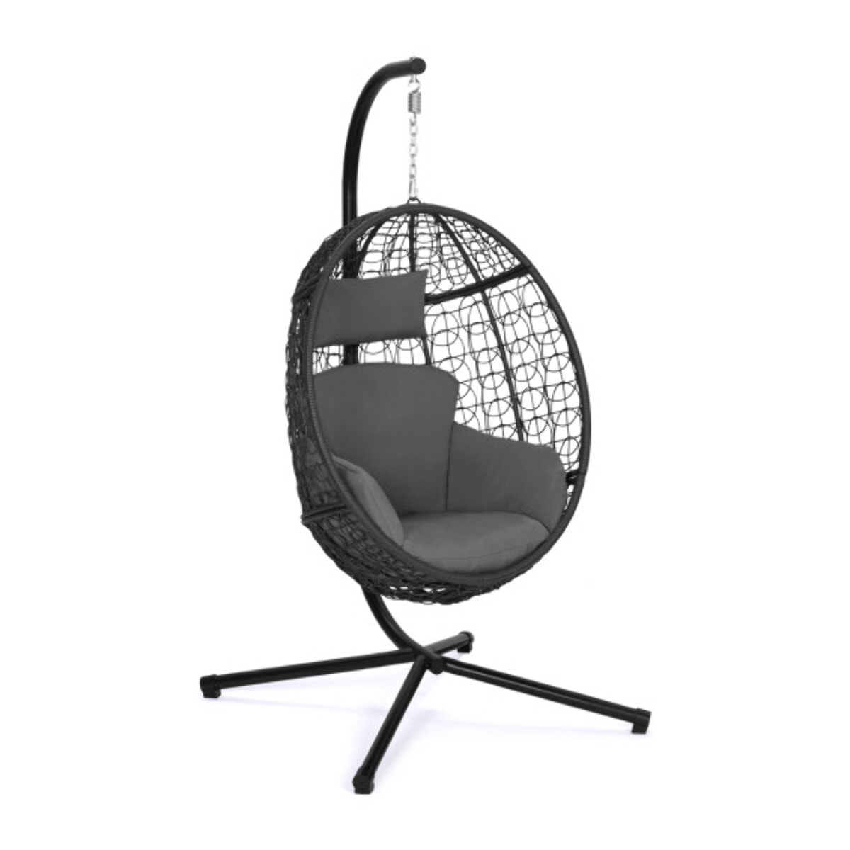 Fauteuil œuf suspendu effet rotin avec coussin gris