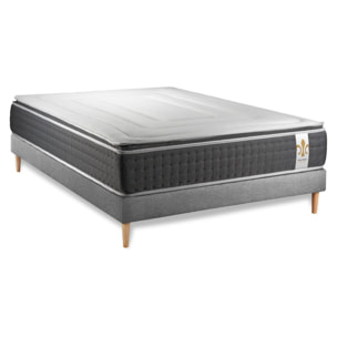Ensemble Matelas Vingt-Six PLUS - 26cm - Ressorts ensachés et mémoire de forme - Surmatelas intégré - Sommier kit Gris