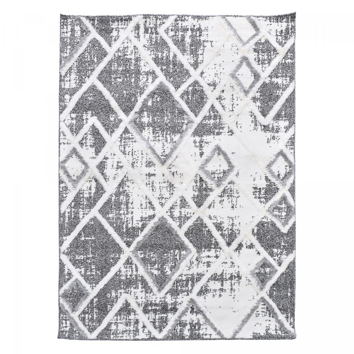 Tapis Gaco en relief dessin géométrique, couleur gris et blanc