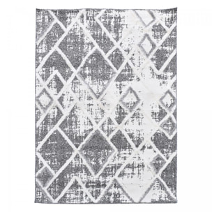 Tapis Gaco en relief dessin géométrique, couleur gris et blanc