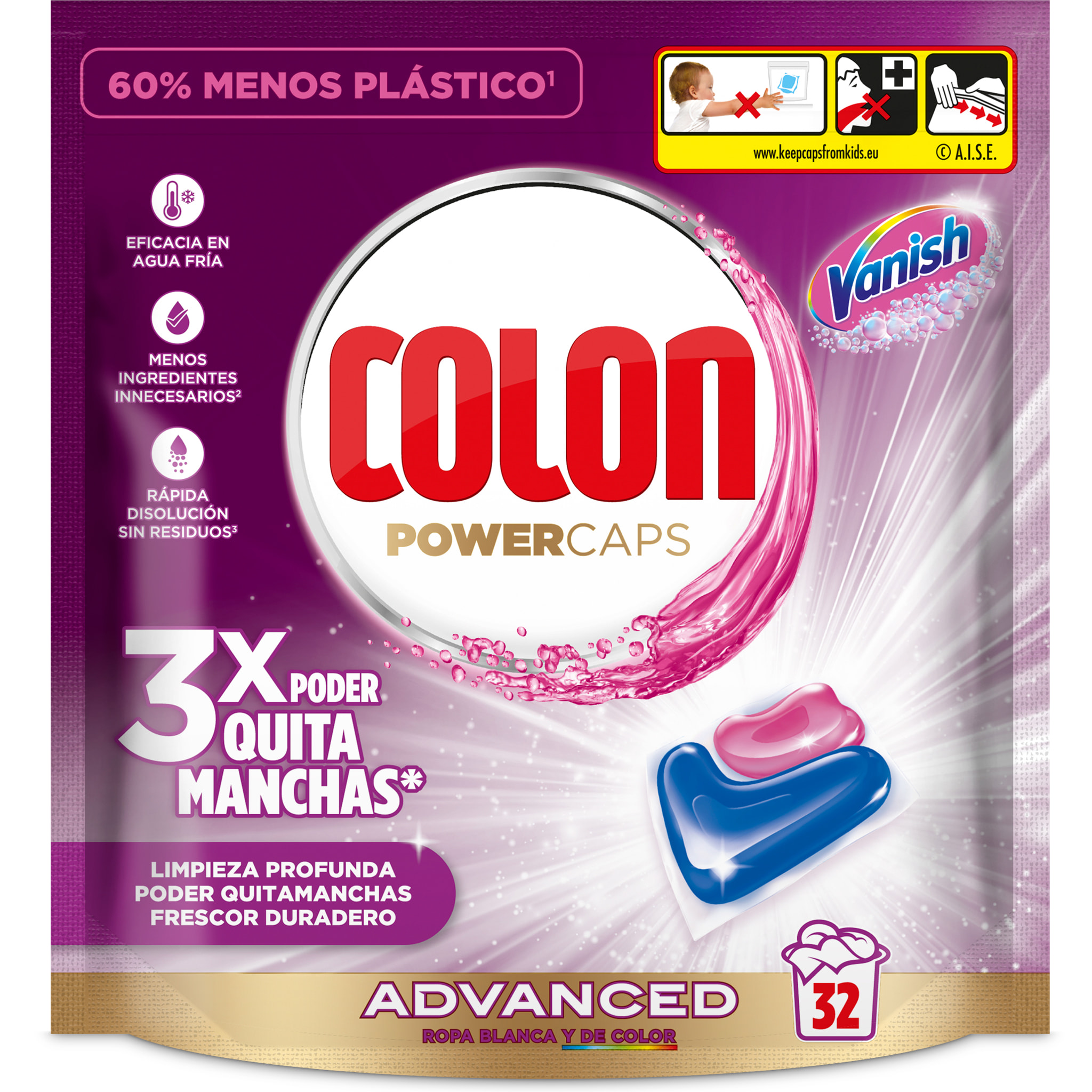 Colon Vanish Advanced Detergente para la ropa 64 cápsulas (2x32)