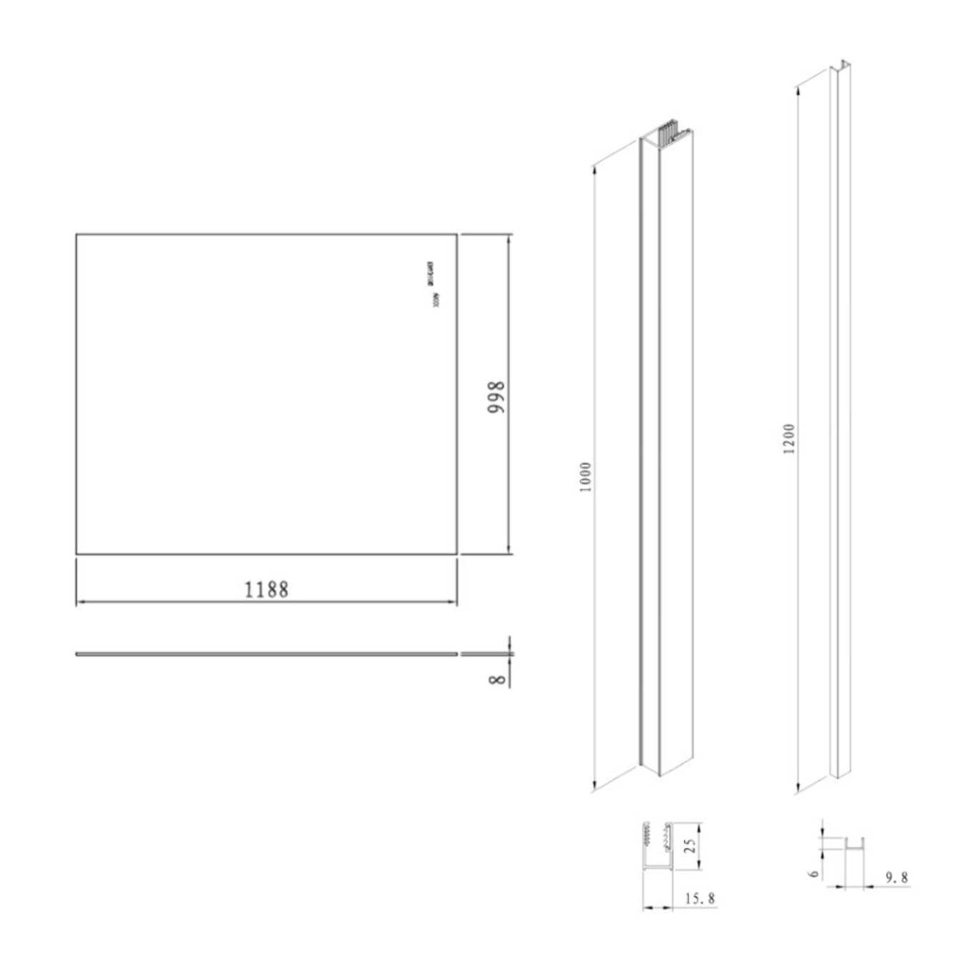 Pare-muret 120x100cm Paroi en verre Crystal Glass® 8 mm anticalcaire, avec bras et profilés chrome brillant (SATBWIS120PR)