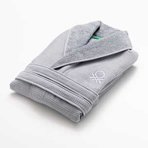 Albornoz Benetton, 400gsm, 100% algodón, waffle gris