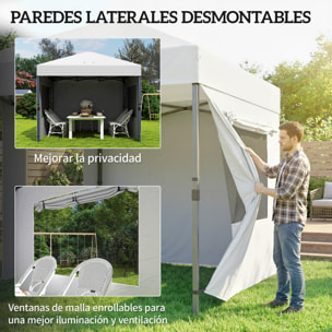 Carpa Plegable 3x3 m, Pop-up, Cenador Pabellón de Jardín con 3 Paredes Laterales, 2 Ventanas Malla, UPF50+, Altura Ajustable 3 Niveles, Bolsa Transporte, Sacos Arena, Gazebo Exterior, Blanco