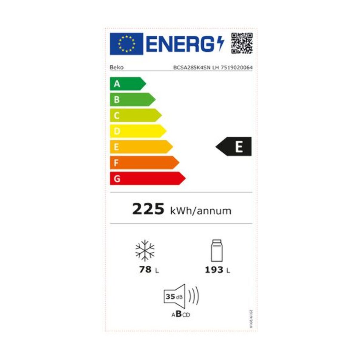 Réfrigérateur combiné encastrable BEKO BCSA285K4SNLH