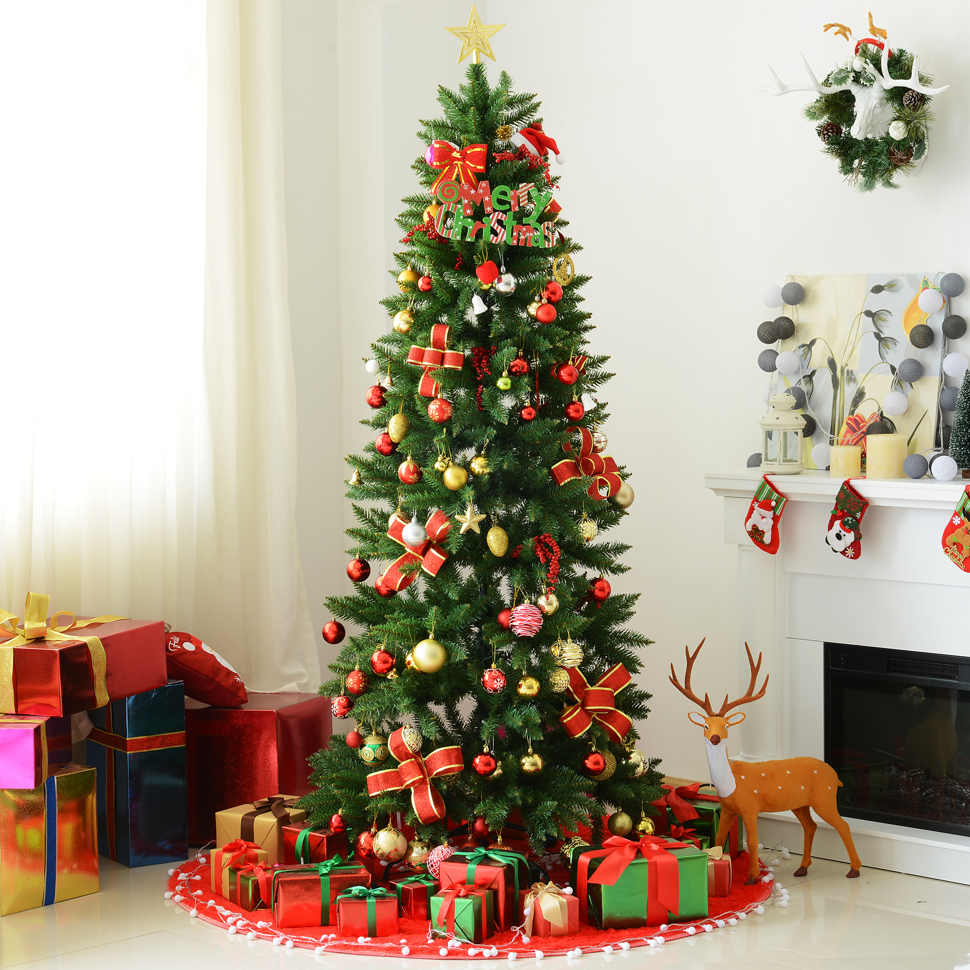 Sapin de Noël artificiel Ø 91 x 210H cm 865 branches épines imitation Nordmann grand réalisme vert