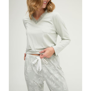 Pijama mujer con hojas de pico con puntilla