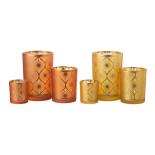 J-Line photophore Losange Fleurs - verre - orange - large